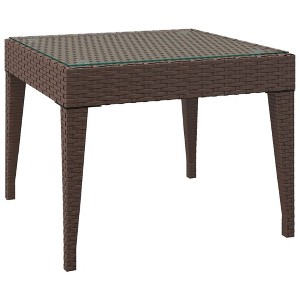 vidaXL Side Table, Brown, 19.7"x19.7"x15", Poly Rattan and Tempered Glass - 1 of 4