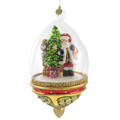 Huras 8.0" Santa With Tree In Dome Ornament Grandfather Clock  -  Tree Ornaments