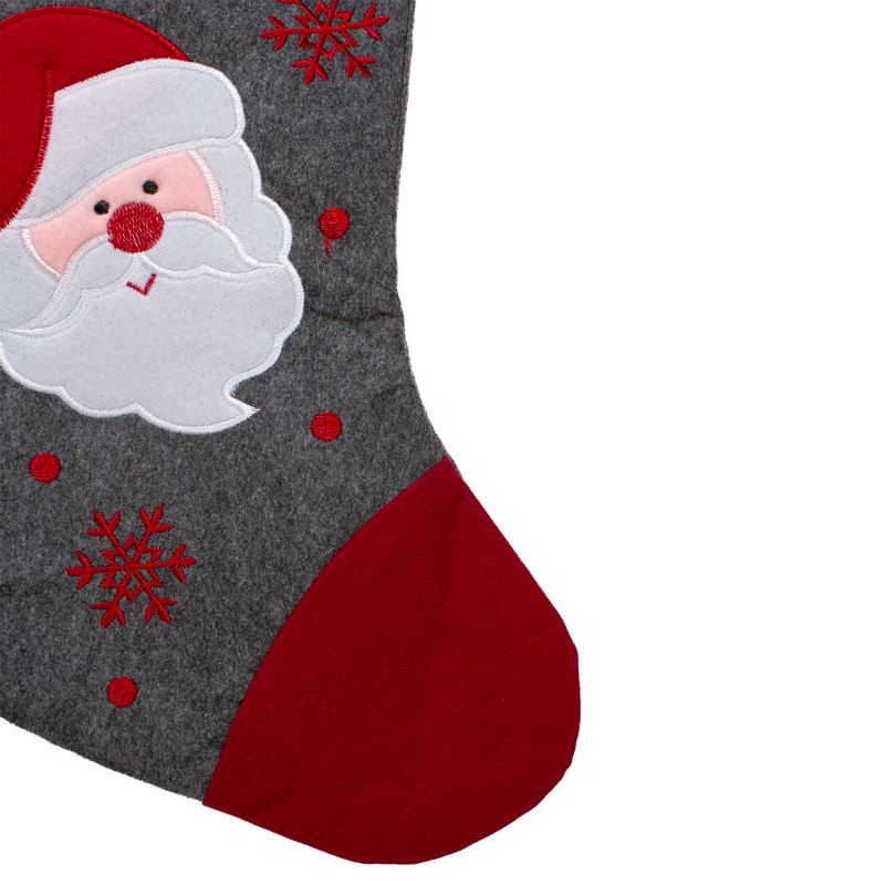 Northlight 19" Gray and Red Embroidered Santa Claus Christmas Stocking, 4 of 5