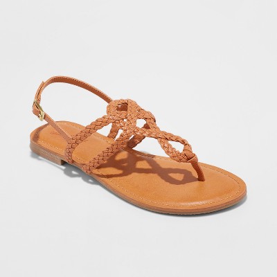 Women's Jana Braided Thong Ankle Strap Sandals - Universal Thread™ Cognac 6.5