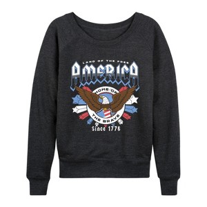 Women's - Instant Message - America Rock Tee Lightweight French Terry Wide Neck Long Sleeve Graphic Shirt - 1 of 4