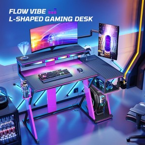 Bestier L Shape Gaming Desk, 41.6inch Large Grid Pickup Light Gaming Desk - 1 of 4