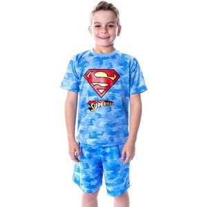 DC Comics Boys' Justice League Digital Camo Superman 2 PC Pajama Set Blue - 1 of 4