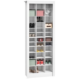 HOMCOM 71" Narrow Shoe Cabinet for Entryway, Tall Shoe Rack Storage Organizer with 3 Heights of Open Cubes for 36 Pairs of Shoes for Hallway, White - 1 of 4