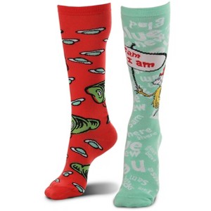 HalloweenCostumes.com One Size Fits Most  Dr. Seuss Green Eggs and Ham Knee High Socks for Adults and Teens, Red/Green - 1 of 4