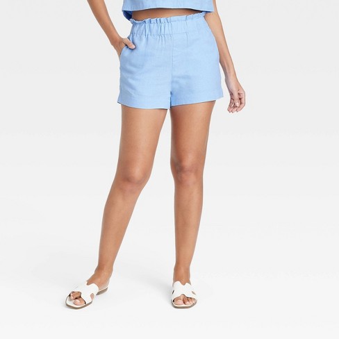 Women s High rise Linen Pull on Shorts A New Day Blue L Target