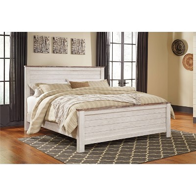Willowton Whitewashed Wood California King Panel Bed