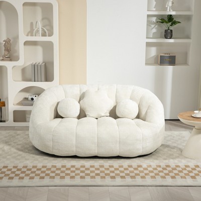 64"W 2-Seater Bean Bag Sofa Lazy Sofa Bean Bag Chair Couch  Accent Floor Soft Lounge Chair Loveseat, White-ModernLuxe