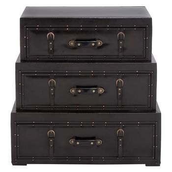 Wood Faux Leather 3 Trunk Cabinet Black - Olivia & May