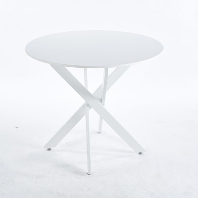 NicBex 35.43 Inch Round Dining Table with MDF Tabletop and Cross Metal Base for Living Dining Room,Conference Room