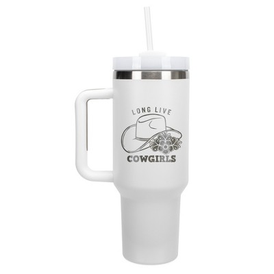 100 North Long Live Cowgirls Cowboy Hat Flowers Wrap-Around 40 Oz. Stainless Steel Water Bottle Coffee Mug, Spill & Leak Resistant, Travel Tumbler