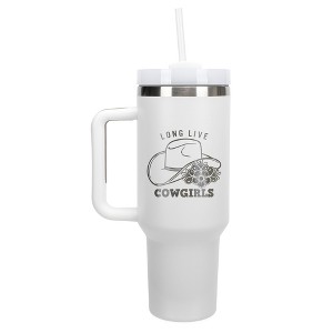 100 North Long Live Cowgirls Cowboy Hat Flowers Wrap-Around 40 Oz. Stainless Steel Water Bottle Coffee Mug, Spill & Leak Resistant, Travel Tumbler - 1 of 4