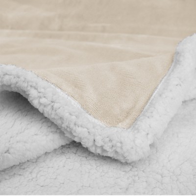 Cream Beige Reversible Sherpa Fleece Throw Blanket