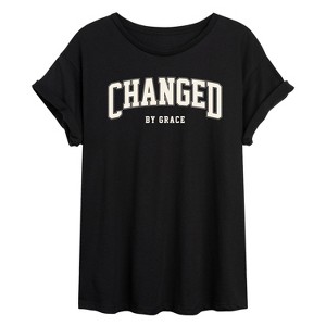 Women's - Instant Message - Changed By Grace Collegiate Oversized Graphic T-Shirt - 1 of 4