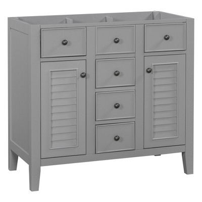 LOVMOR 36" Bathroom Vanity without Sink, Cabinet Base Only, Two Cabinets and Five Drawers, Solid Wood Frame