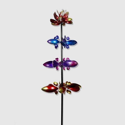 76" Kinetic Garden Stake With 4 Metal Floral Spinner - Exhart