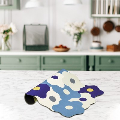 Blue and White Floral Diatomaceous Dish Drying Mat