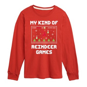 Boys' - Instant Message - My Kind Of Reindeer Games Christmas Long Sleeve Graphic T-Shirt - 1 of 4
