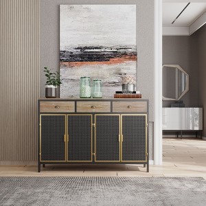 ORRD 48" Modern 4-Door Sideboard with 3 Drawers, Freestanding Storage Cabinet for Living Room, Office, Bedroom - 1 of 4