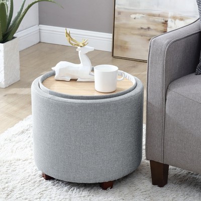 Ornavo Home Lawrence Round Storage Ottoman with Table Top Lid