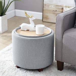 Ornavo Home Lawrence Round Storage Ottoman with Table Top Lid - 1 of 4
