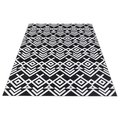 Geometric Rugs, Washable Rugs for Living Room, Ultra Thin Low Pile Carpet for Bedroom, Stain-Resist Non Slip Mat for Dining/Kitchen/Nursery