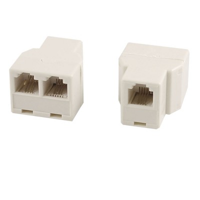 Unique Bargains Plastic Durable Reliable Stable Connection Telephone Line Splitter Beige 2 Pcs
