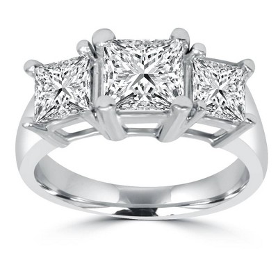 Pompeii3 2ct Three Stone Princess Cut Diamond Engagement Ring 14K Gold Lab Created