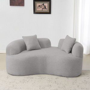 Spassway 67" White Upholstered Loveseat with Armrest Teddy Velvet Compression Couch with 2 Pillows - 1 of 4