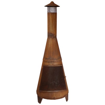 Rustic 70-Inch Brown Steel Wood-Burning Chiminea with Mesh Screen