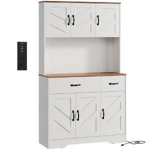 71" Pantry Cabinet with Charging Station, Farmhouse Kitchen Hutch with Drawers & Adjustable Shelves, Black/White - 1 of 4