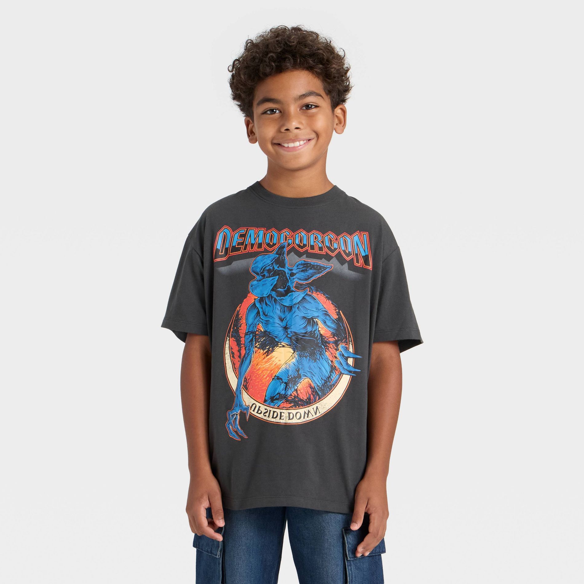 Boys' Stranger Things Demogorgon Oversized Short Sleeve Graphic T-Shirt - Black M