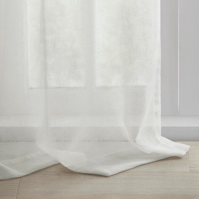 White Sheer Tab Top Faux Linen Kitchen Window Panel