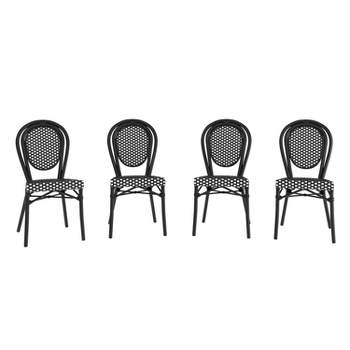 Flash Furniture 4 Pack Lourdes Indoor/Outdoor Commercial Thonet French Bistro Stacking Chair, PE Rattan and Aluminum Frame