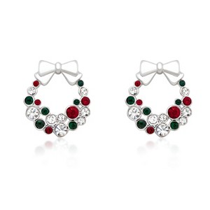 Slickblue Holiday Wreath Colored Crystal Earrings for Women, Rhodium Plated with 6 Carat Multi-Color Crystals, Post Back - 1 of 3