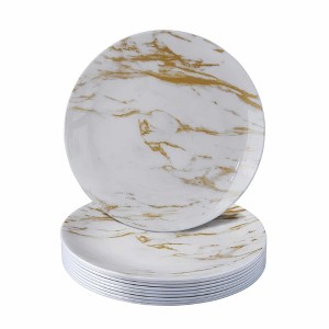 Marble Design Disposable Plates For Party (10 Pc) Heavy Duty Disposable Dinner Set - Black/Gold - Carrara Marble - 1 of 2