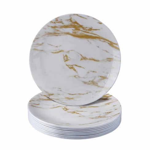 10 Black Disposable Plastic Plates, Round Dinner Plates, Heavy Duty  Reusable Plates, Wedding Plates 10 Pack Gold Marble Design 