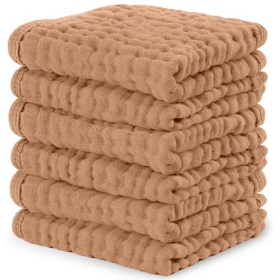 Image of Baby Washcloths Muslin Cotton, Large 10”x10” by Comfy Cubs (Caramel, Pack of 6)