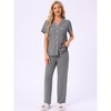 cheibear Women's Button Down Short Sleeve Shirt and Pants 2 Piece Pajama Set Loungewear - 2 of 4