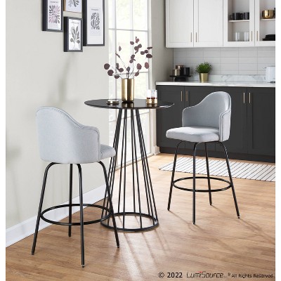 Set of 2 Light Grey Fabric and Black Metal Swivel Counter Stools
