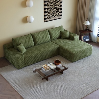 Lycvki 107" Corduroy Cloud Sectional Couch with L-Shape Chaise,No Assembly Required