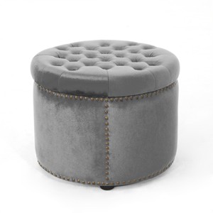 FONTOI Ottomans and Benches Cozy Ottoman Bench, Living Room Ottoman, Luxury Round Ottoman Decorative Stool for Bedroom, Grey, 22"*22"*15.25" - 1 of 4
