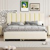 Streamdale Queen Size Upholstered Platform Bed with 2 Drawers and 1 Trundle, Classic Metal Strip Headboard Design, Beige - 2 of 4