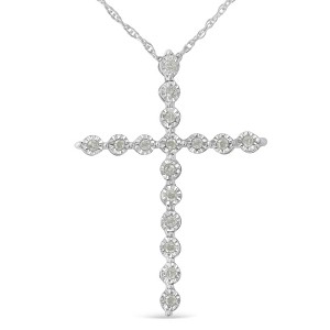 Haus of Brilliance Silver 1/6 Cttw Diamond Miracle-Set Shared Prong Cross Pendant Necklace - 1 of 4