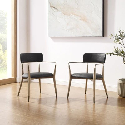 HOMLUX Set of 2 Modern Arm Dining Room Chair Faux Leather Accent Chair with Open Backrest for Kitchen&Living Room&Bedrom