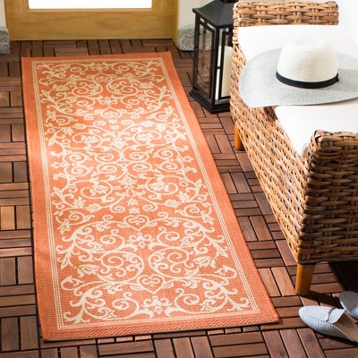 Terracotta and Natural Botanical Pattern Synthetic Runner Rug