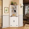 Fredees Farmhouse Corner Cabinet with LED Light, 67" Tall Bathroom Cabinet with 2 Doors & 3 Shelves, Free-Standing for Living Room or Kitchen - 3 of 4
