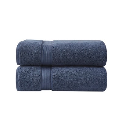 Vynxaria Dark Blue Antimicrobial Cotton Bath Sheet 2 Piece Set