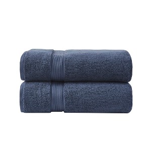 Vynxaria Dark Blue Antimicrobial Cotton Bath Sheet 2 Piece Set - 1 of 4