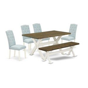 HomeStock 6-Piece Natural Oak Finish Solid Wood Top dining Table with 1-Bench and 4-Chairs - 1 of 4
